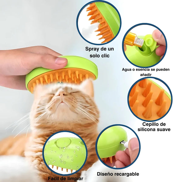 Cepillo Vapor para Mascotas | Limpieza, Desenredo y Eliminación de Olores